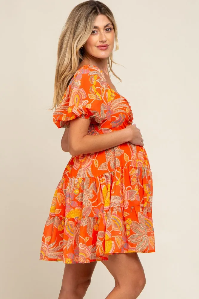 Orange Floral Sweetheart Tiered Maternity Dress sold by Pinkblush product image thumbnail 3