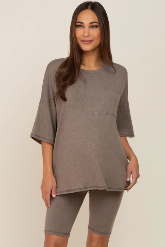 Mocha Biker Short Maternity Sleep Set sold by Pinkblush