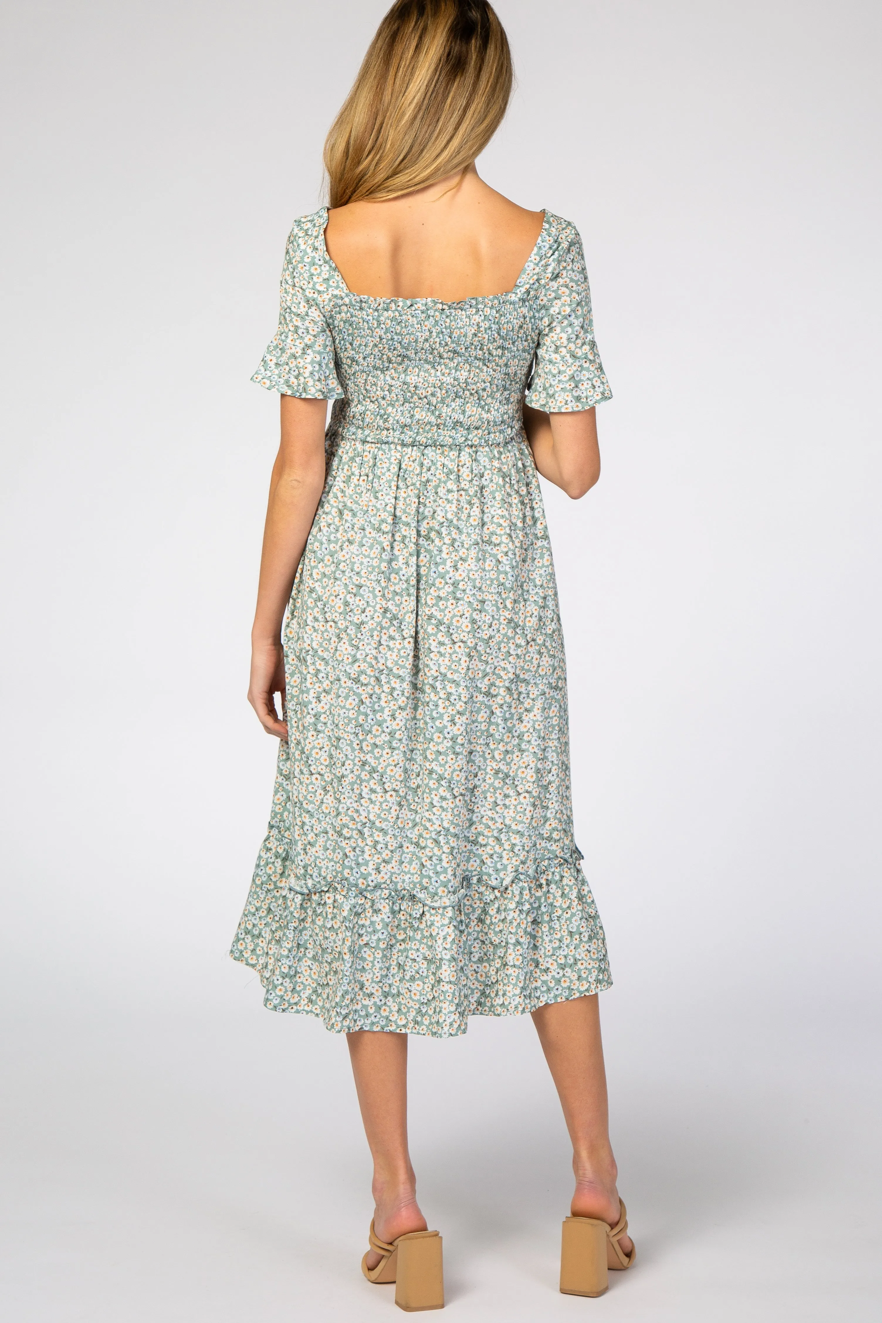 Light Blue Floral Ruffle Maternity Midi Dress sold by Pinkblush product image thumbnail 3