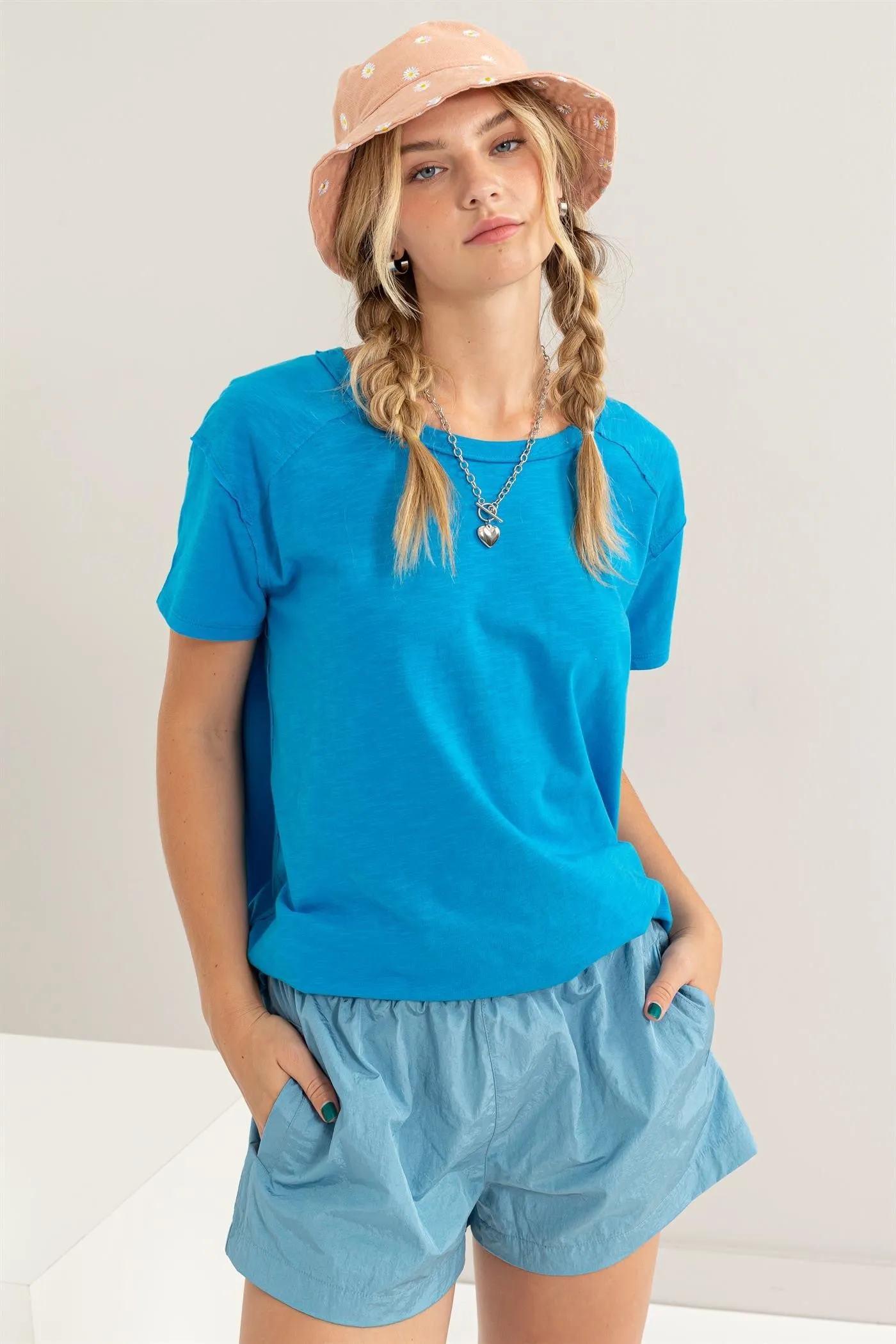 Blue Raw Hem Maternity Short Sleeve Top sold by Pinkblush product image thumbnail 4