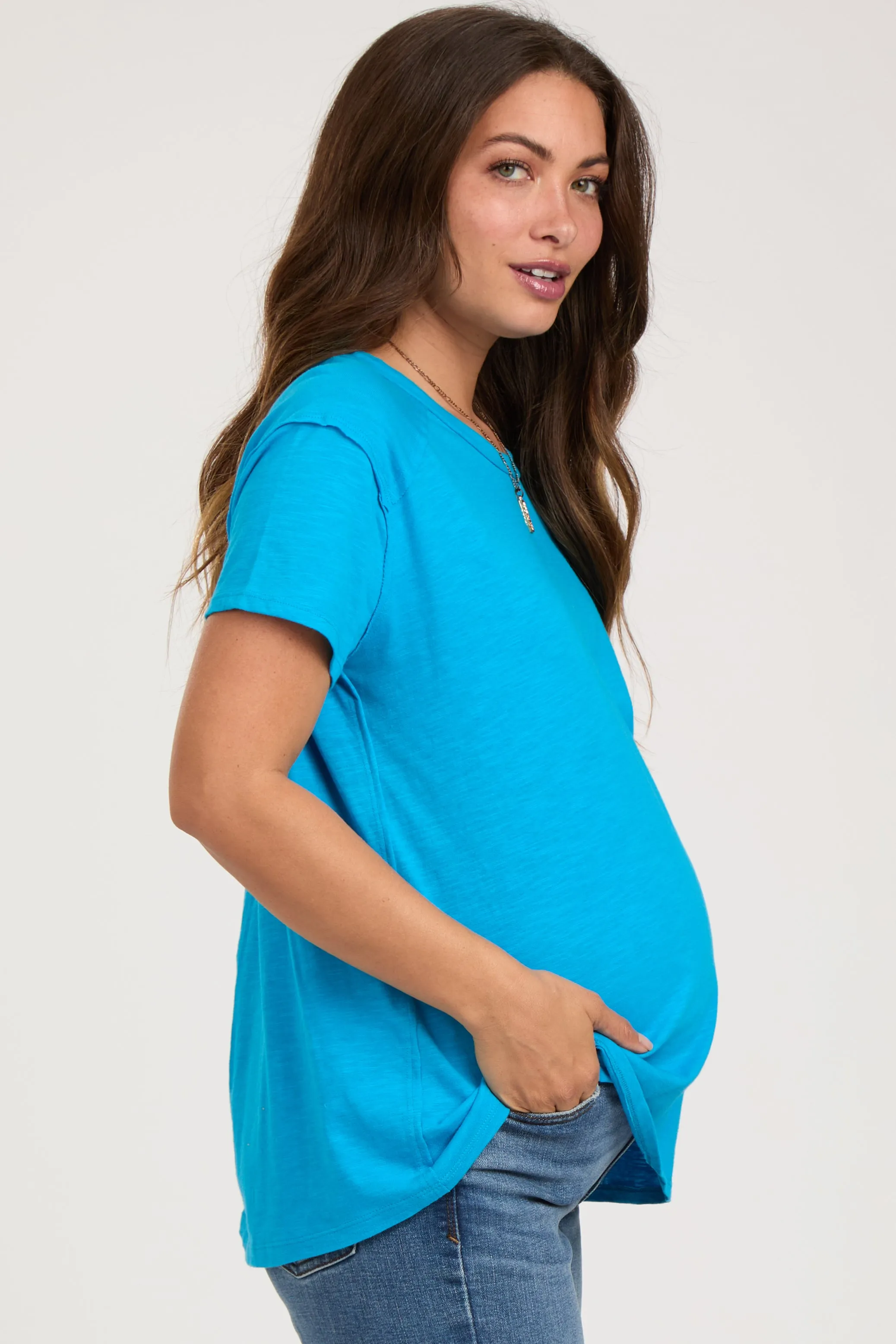 Blue Raw Hem Maternity Short Sleeve Top sold by Pinkblush product image thumbnail 2