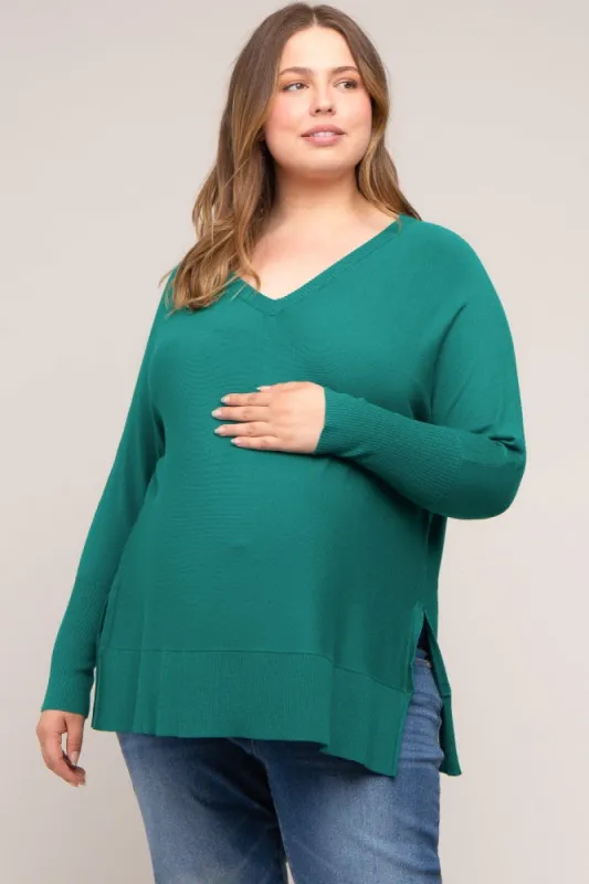 Forest Green Knit Long Dolman Sleeve Plus Maternity Top sold by Pinkblush