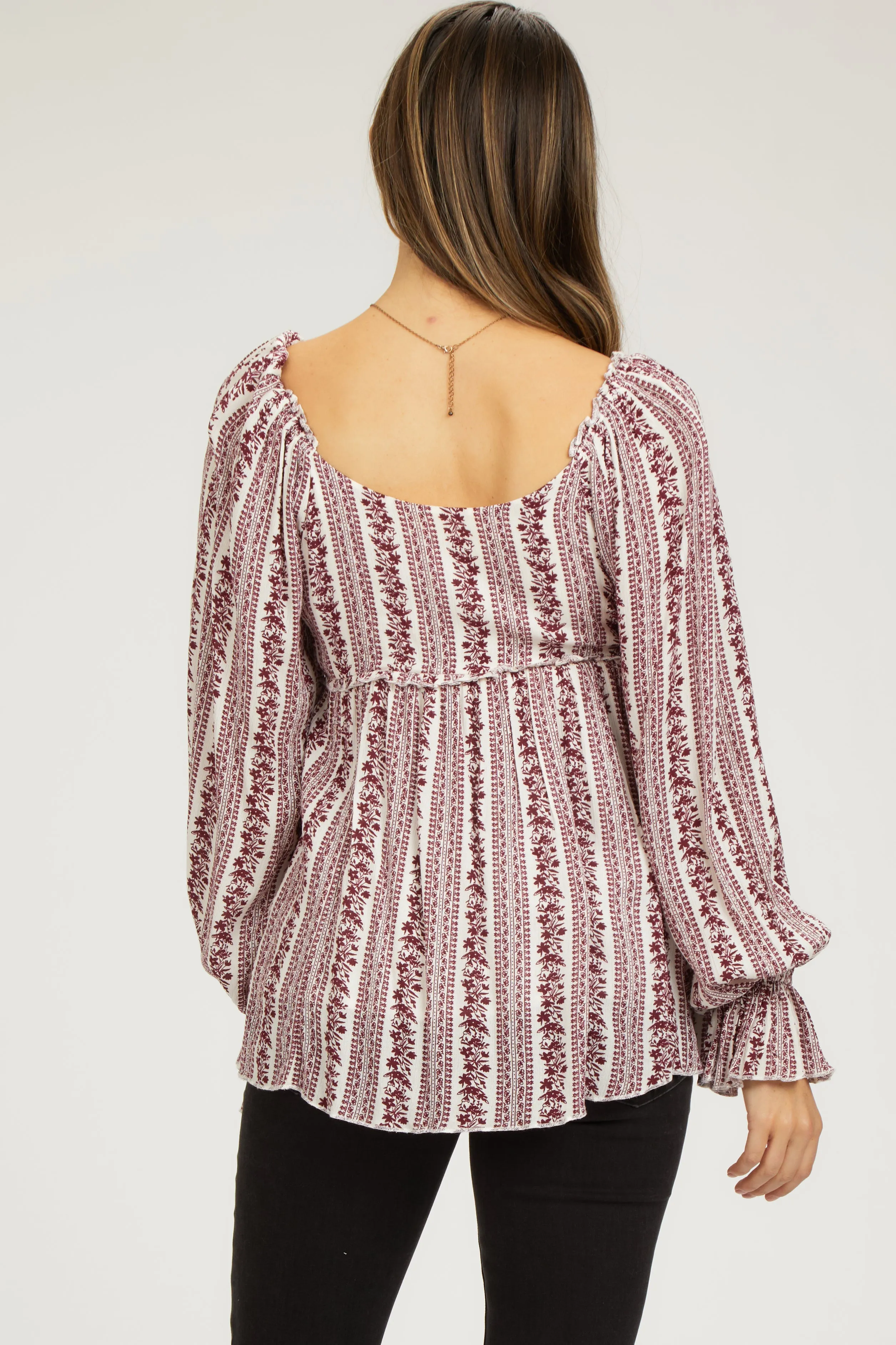 Burgundy Floral Long Sleeve Maternity Blouse sold by Pinkblush product image thumbnail 2