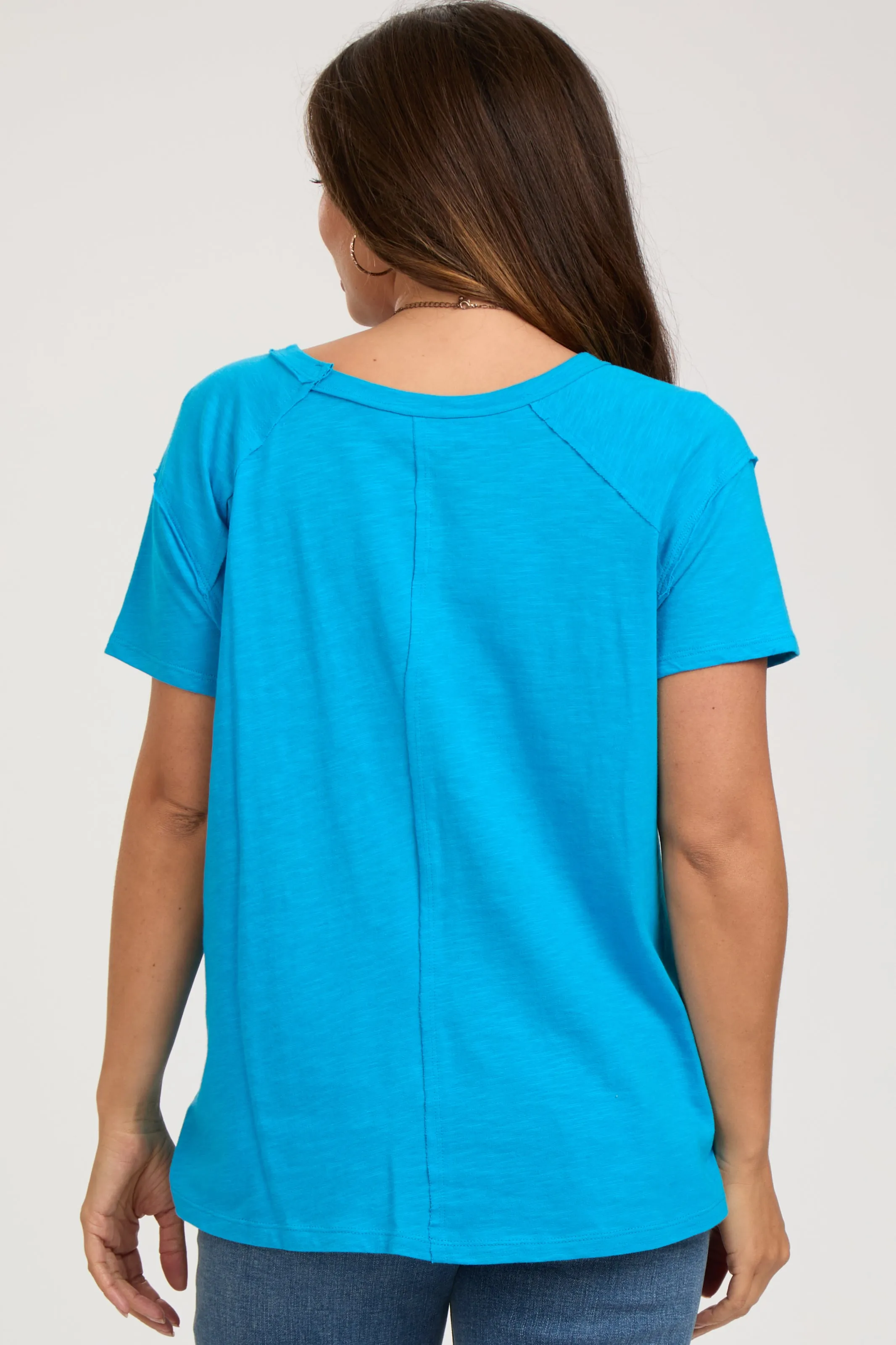 Blue Raw Hem Maternity Short Sleeve Top sold by Pinkblush product image thumbnail 3