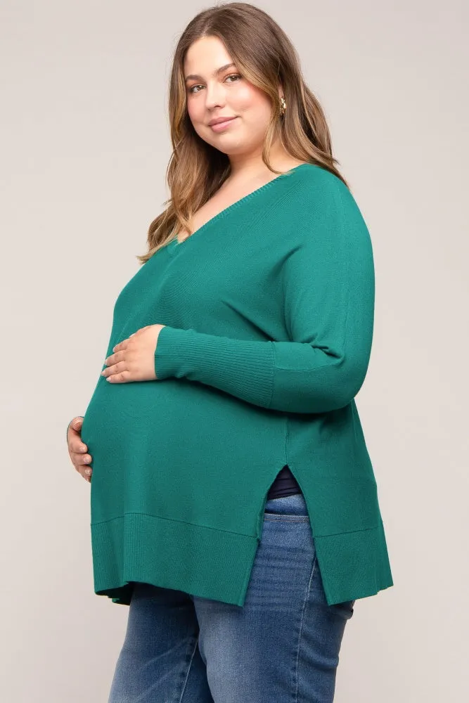 Forest Green Knit Long Dolman Sleeve Plus Maternity Top sold by Pinkblush product image thumbnail 2