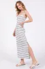 Navy Blue Striped Knit Side Slit Sleeveless Midi Dress sold by Pinkblush