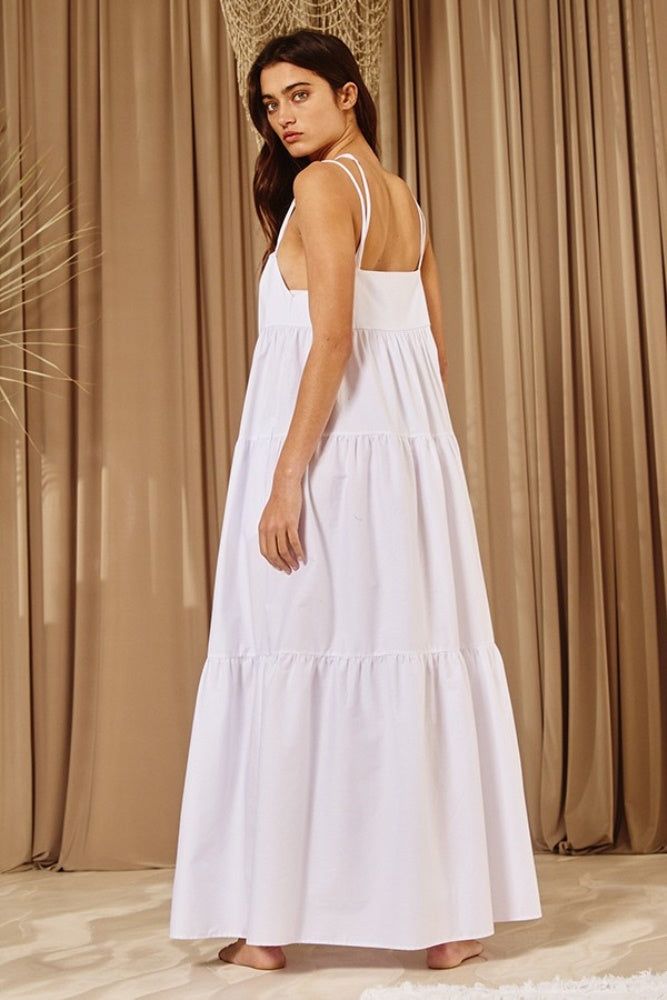 Off White Strappy Tiered Poplin Maxi Dress sold by Pinkblush product image thumbnail 3