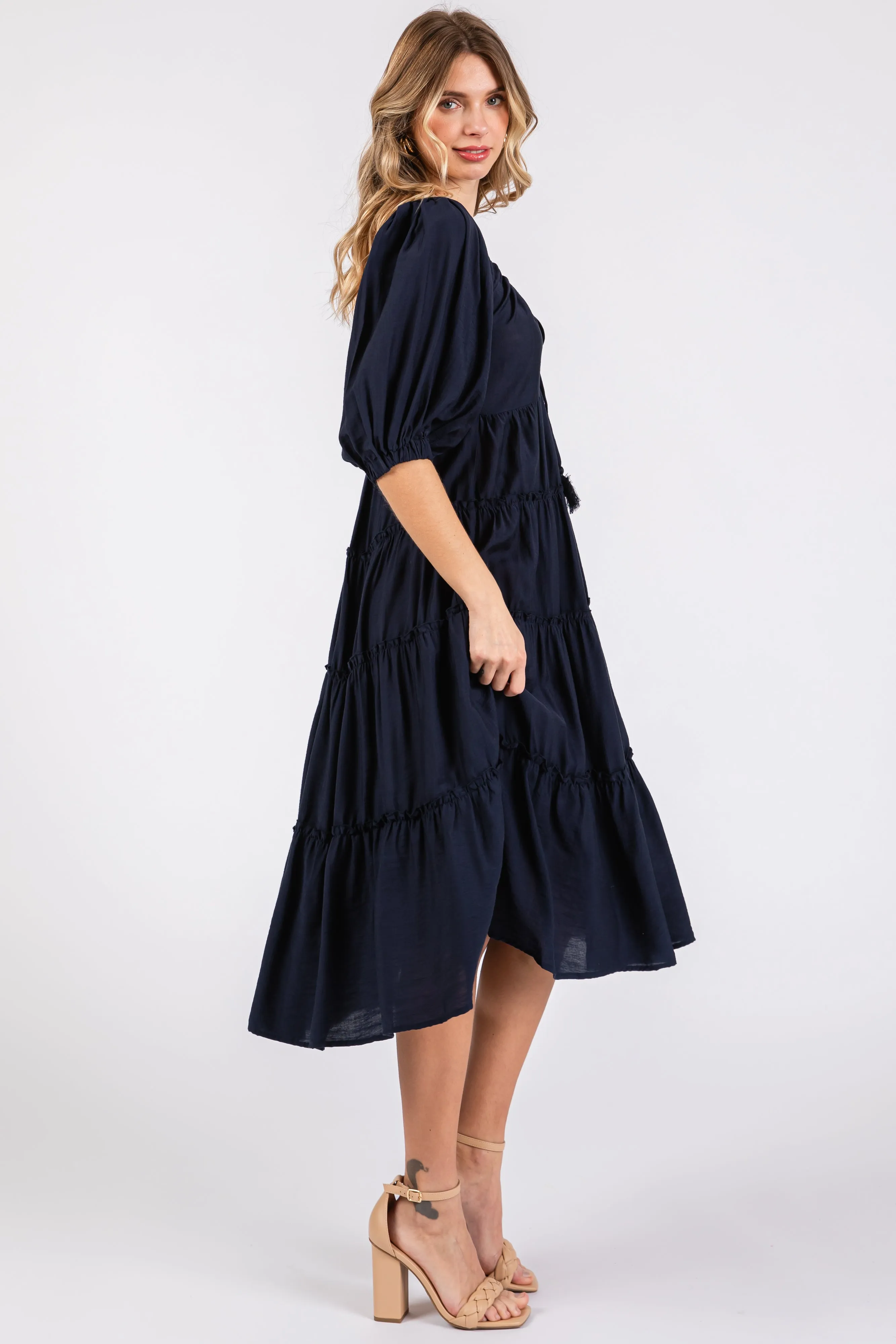 Navy Tiered Midi Dress sold by Pinkblush product image thumbnail 2