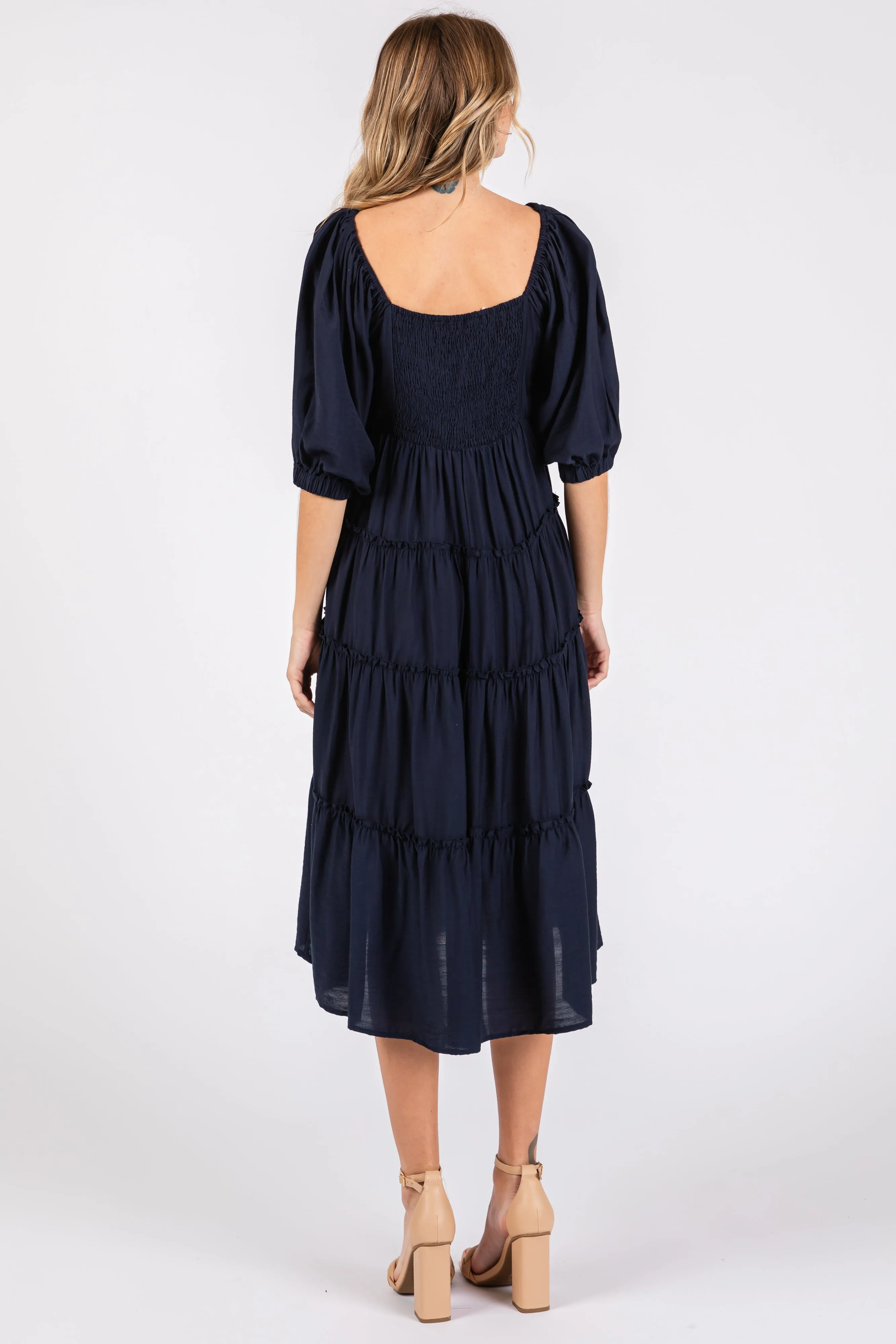 Navy Tiered Midi Dress sold by Pinkblush product image thumbnail 3