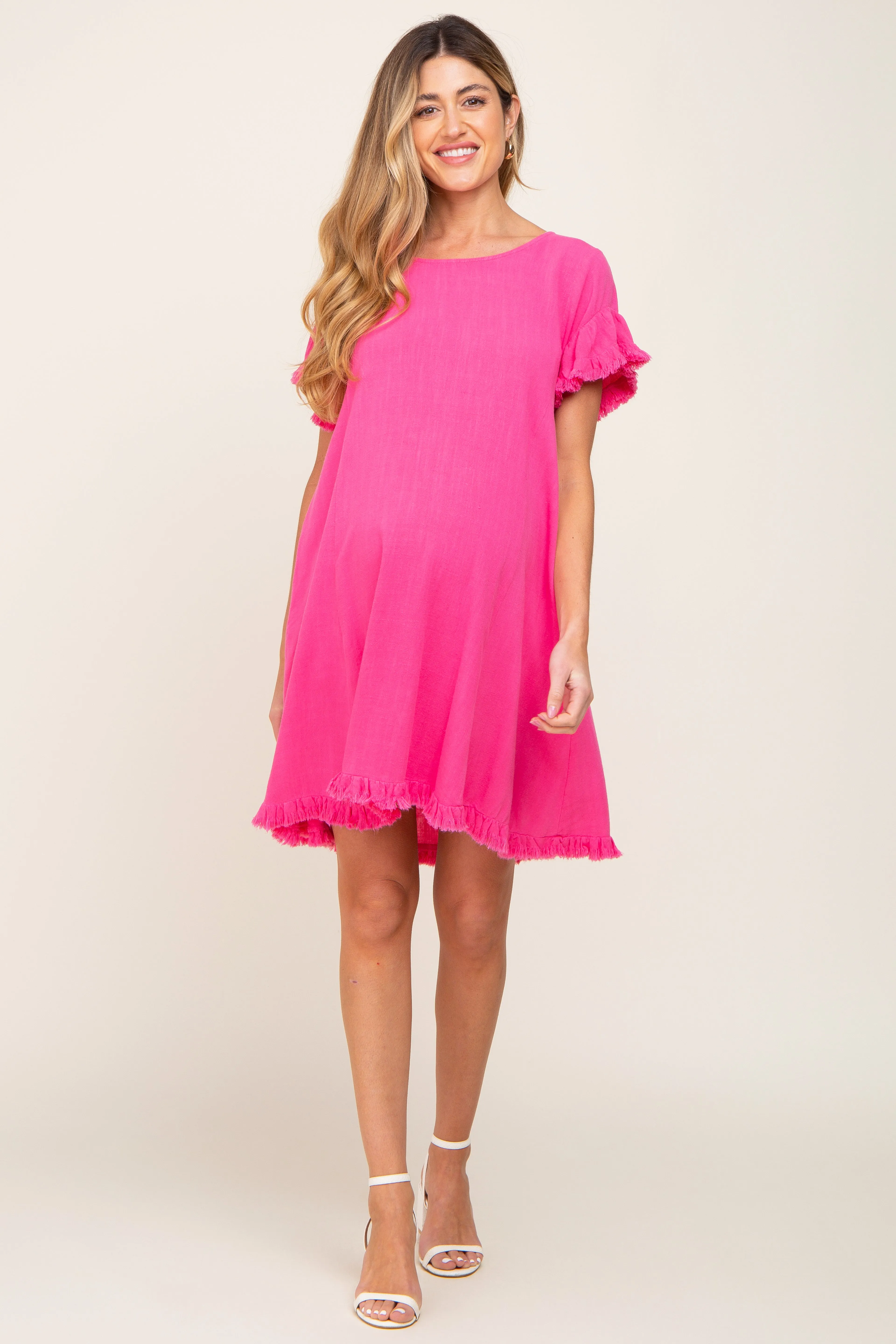 Fuchsia Fringe Linen Maternity Dress sold by Pinkblush product image thumbnail 4