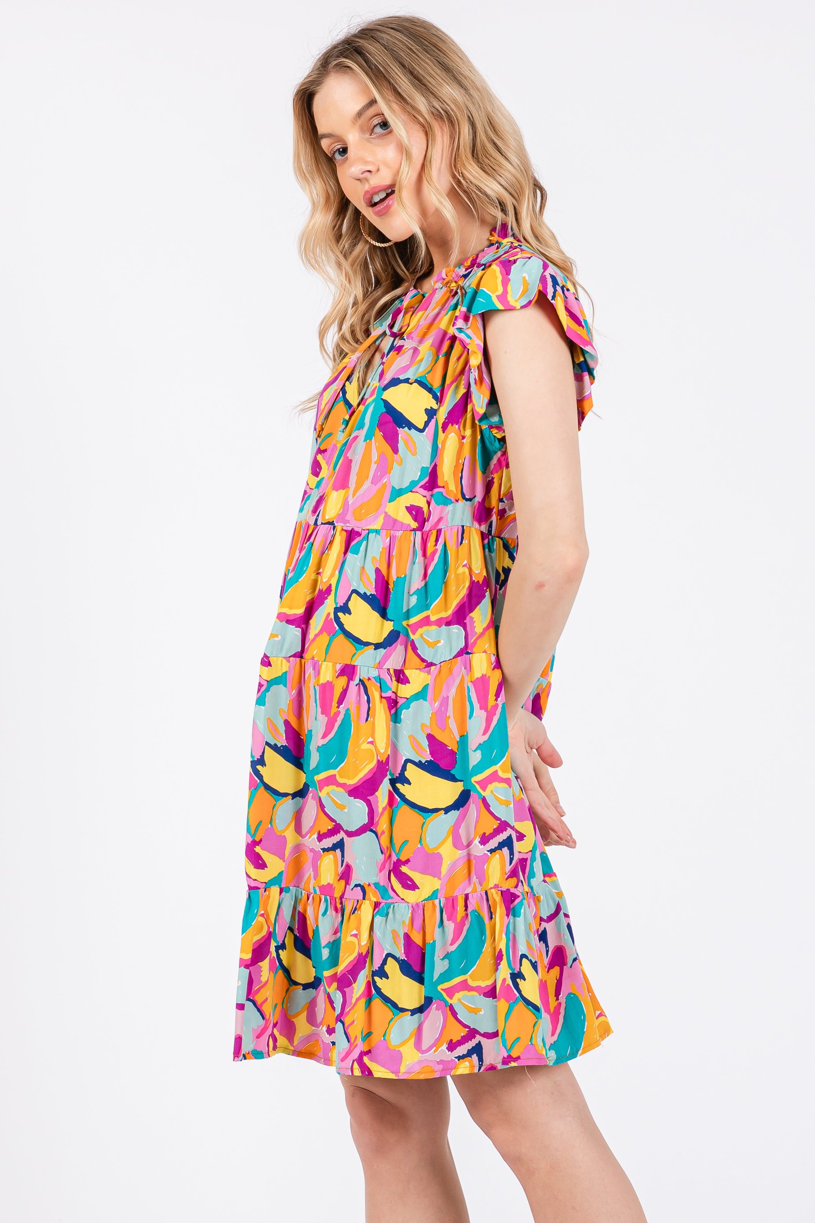 Purple Print Front Tie Tiered Dress sold by Pinkblush product image thumbnail 2