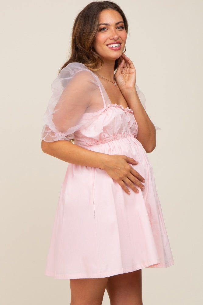 Light Pink Mesh Sleeve Maternity Mini Dress sold by Pinkblush product image thumbnail 2