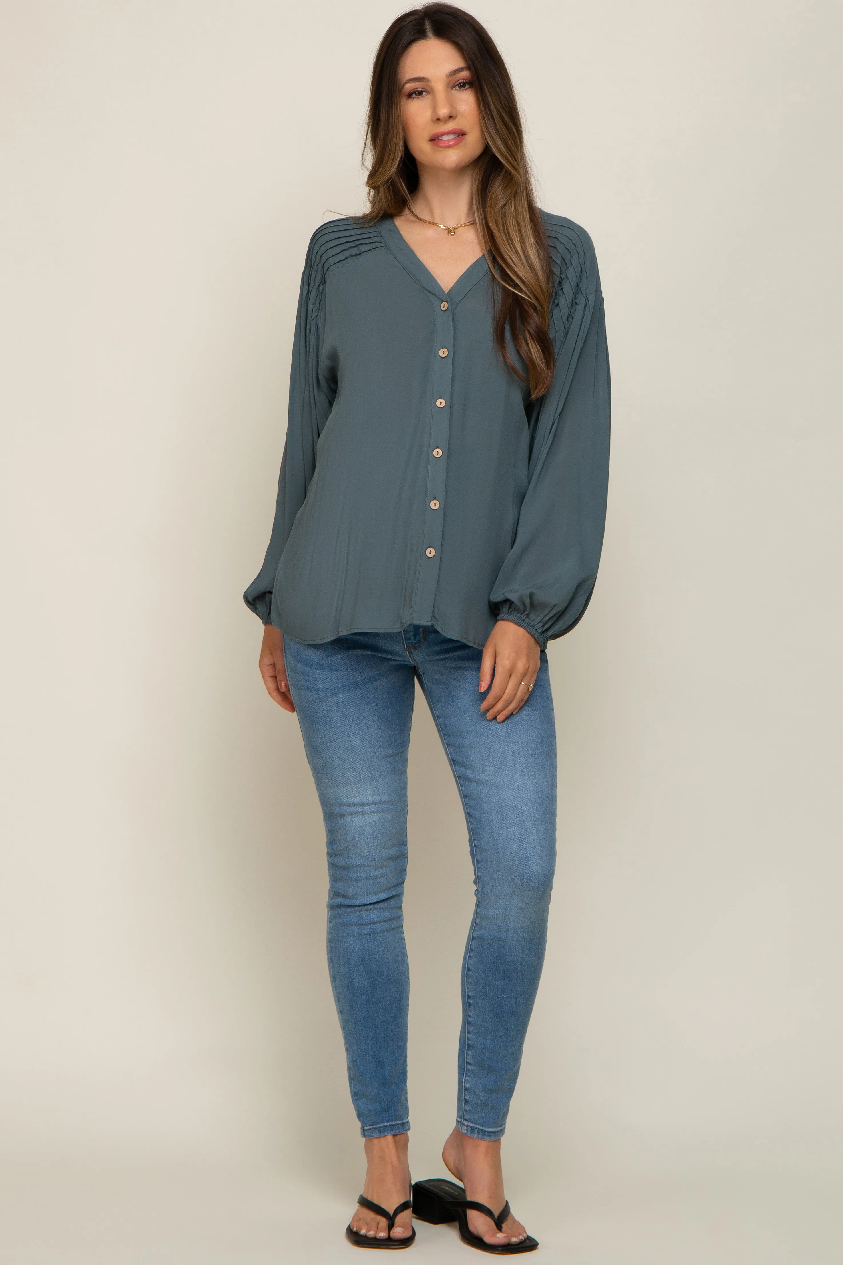 Teal Pleated Detail Maternity Blouse sold by Pinkblush product image thumbnail 4