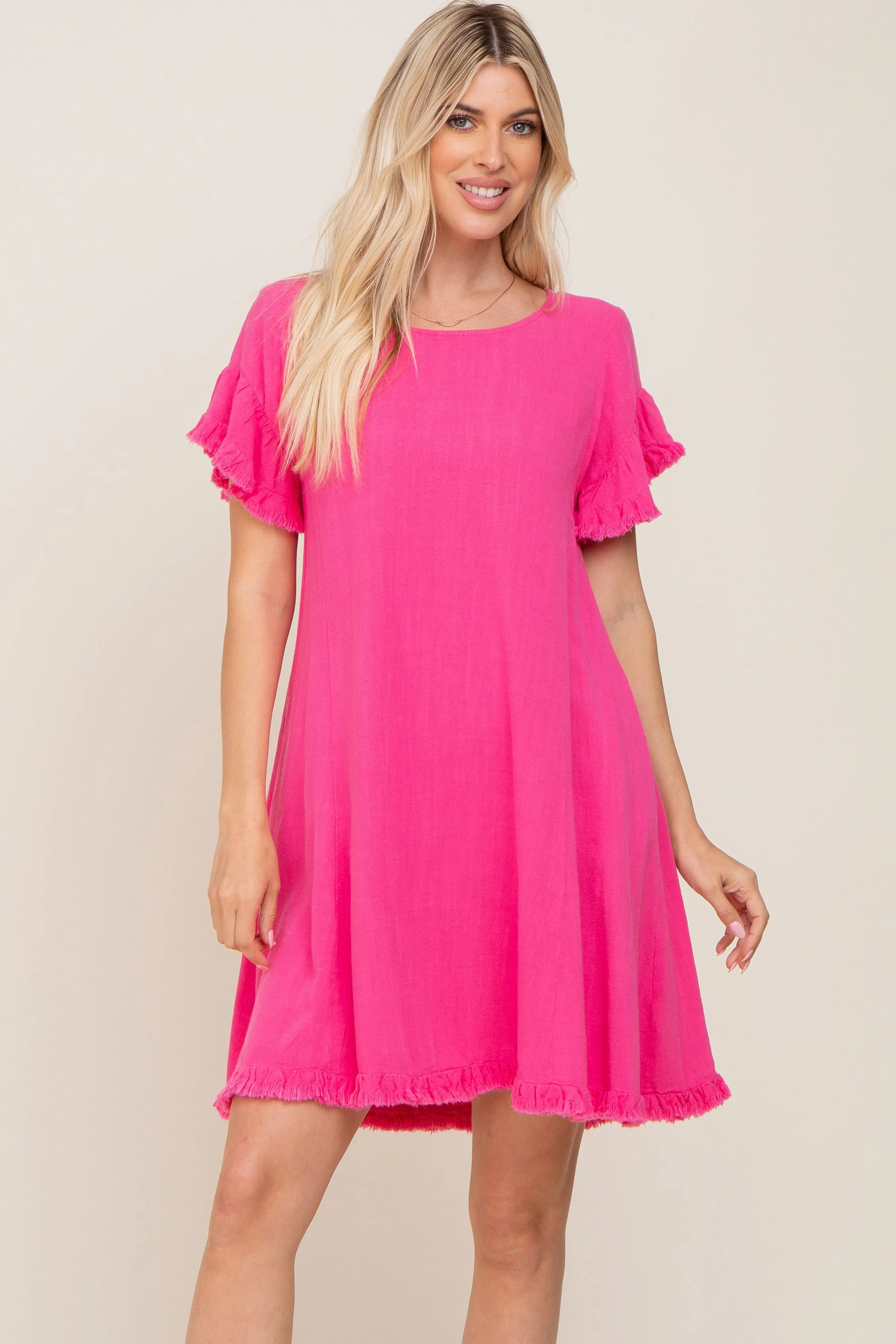 Fuchsia Fringe Linen Maternity Dress sold by Pinkblush product image thumbnail 5