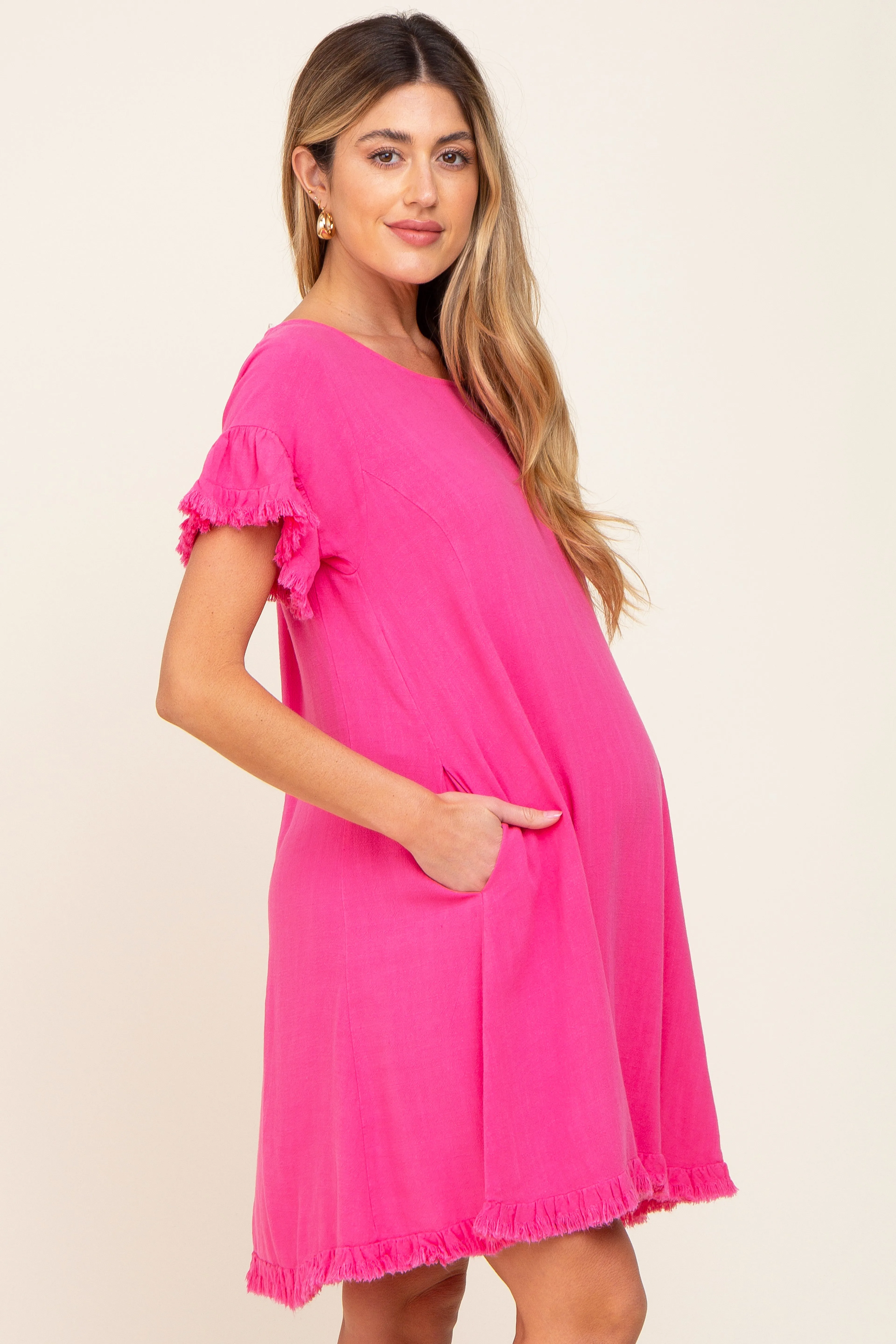 Fuchsia Fringe Linen Maternity Dress sold by Pinkblush product image thumbnail 2