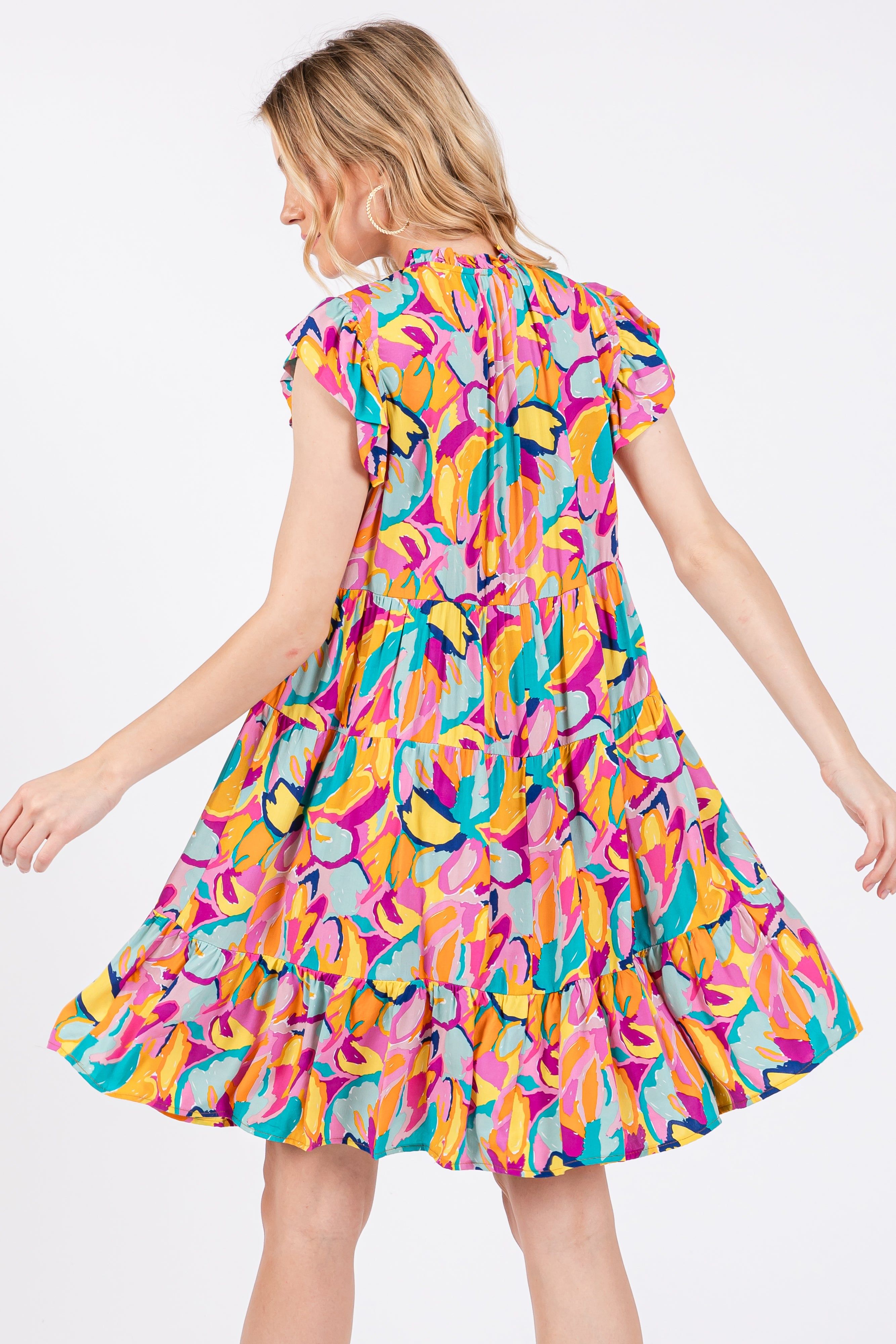 Purple Print Front Tie Tiered Dress sold by Pinkblush product image thumbnail 3