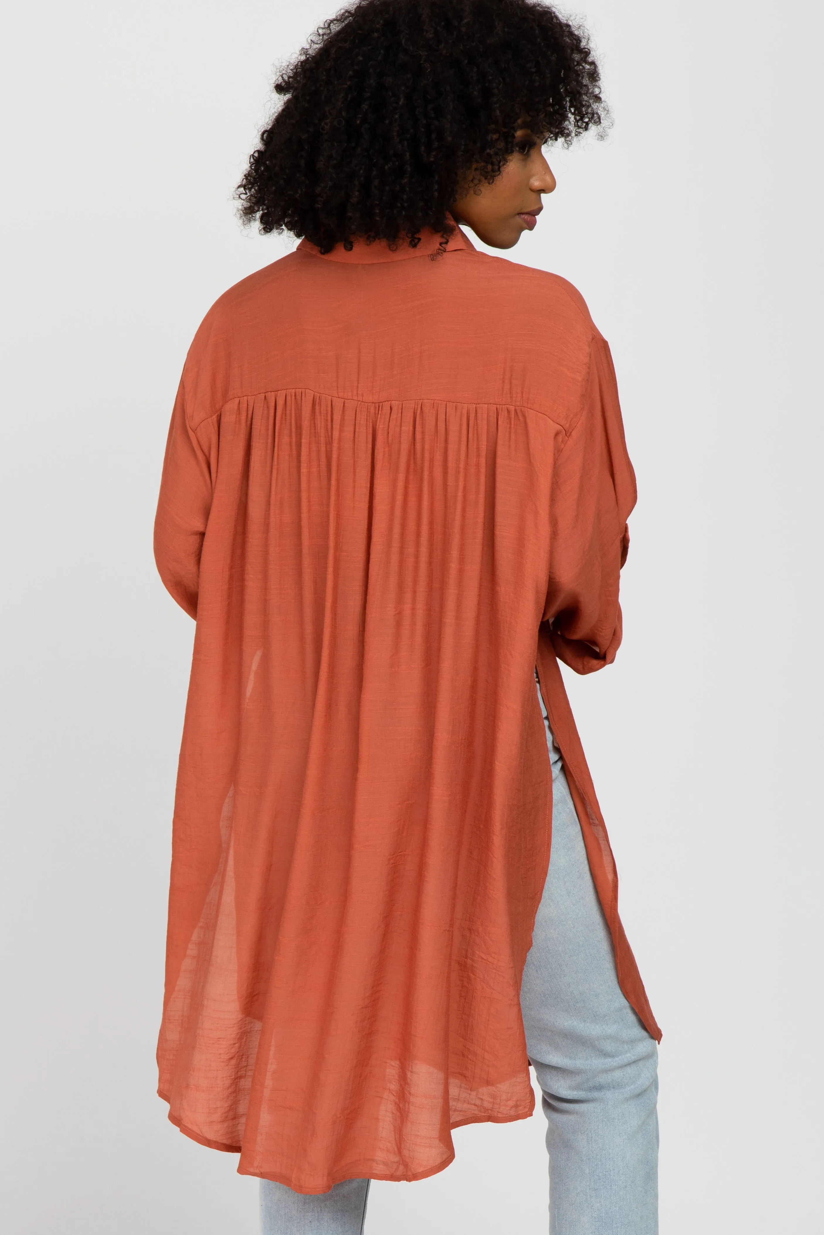 Rust Button Front Side Slit Oversized Blouse sold by Pinkblush product image thumbnail 4