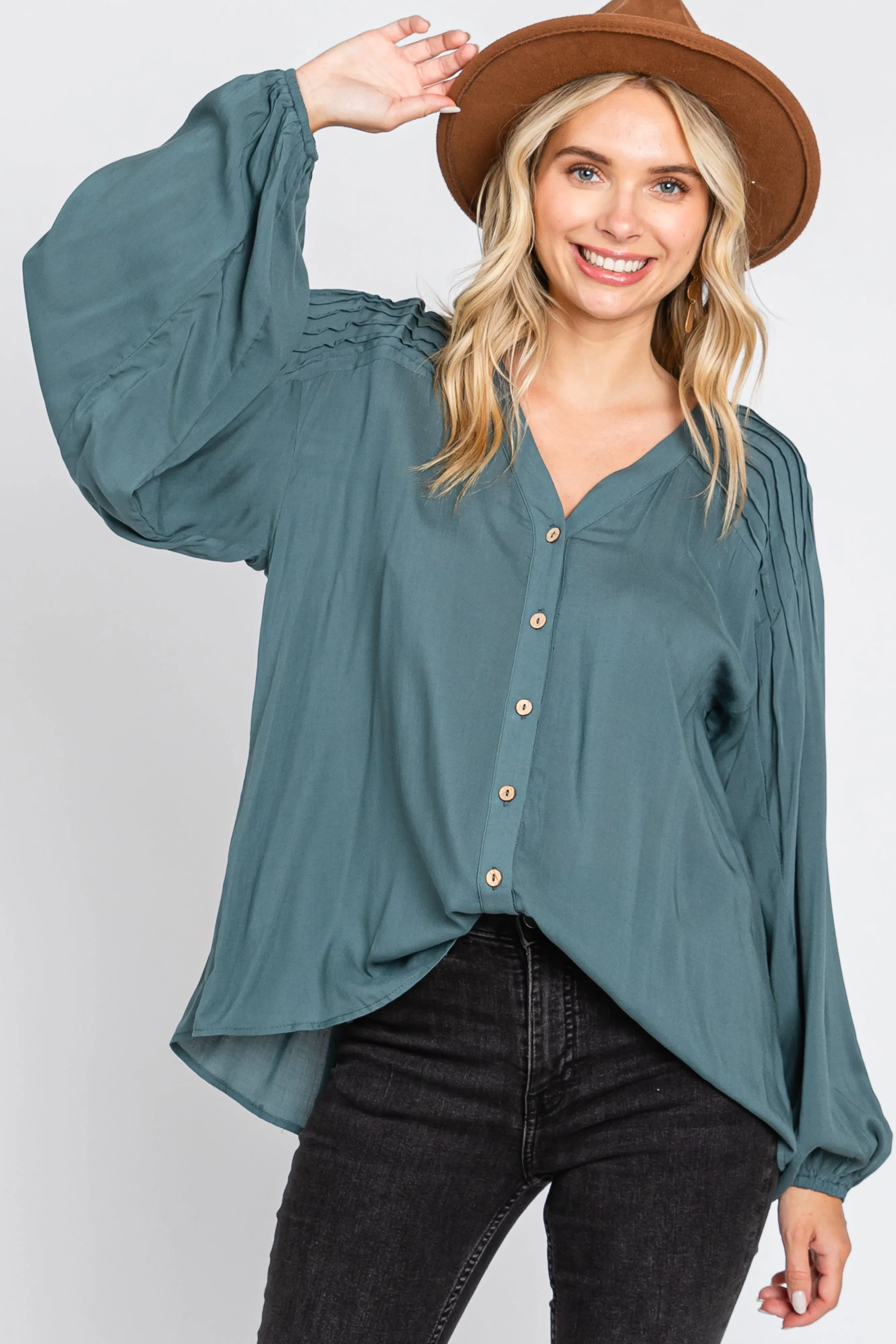Teal Pleated Detail Maternity Blouse sold by Pinkblush product image thumbnail 5