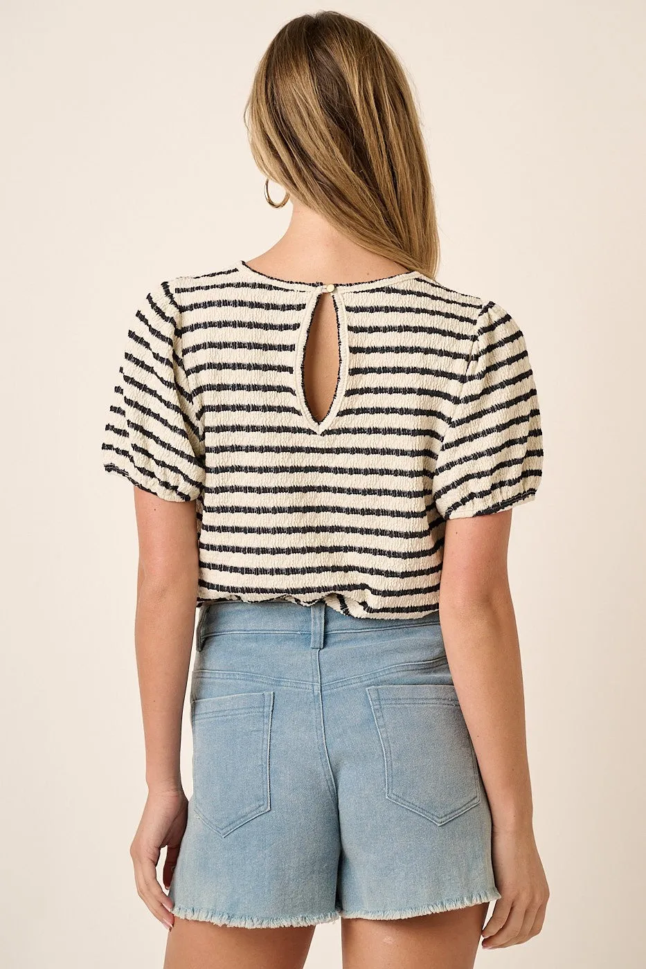 Black Striped Textured Puff Sleeve Top sold by Pinkblush product image thumbnail 3