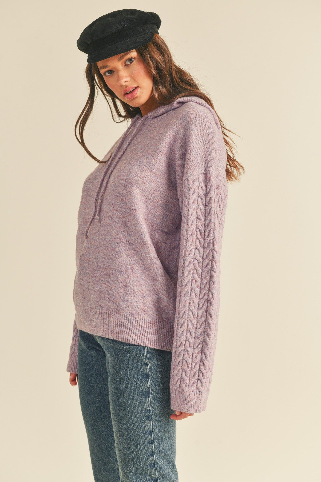 Lavender Mixed Knit Hooded Sweater sold by Pinkblush product image thumbnail 2