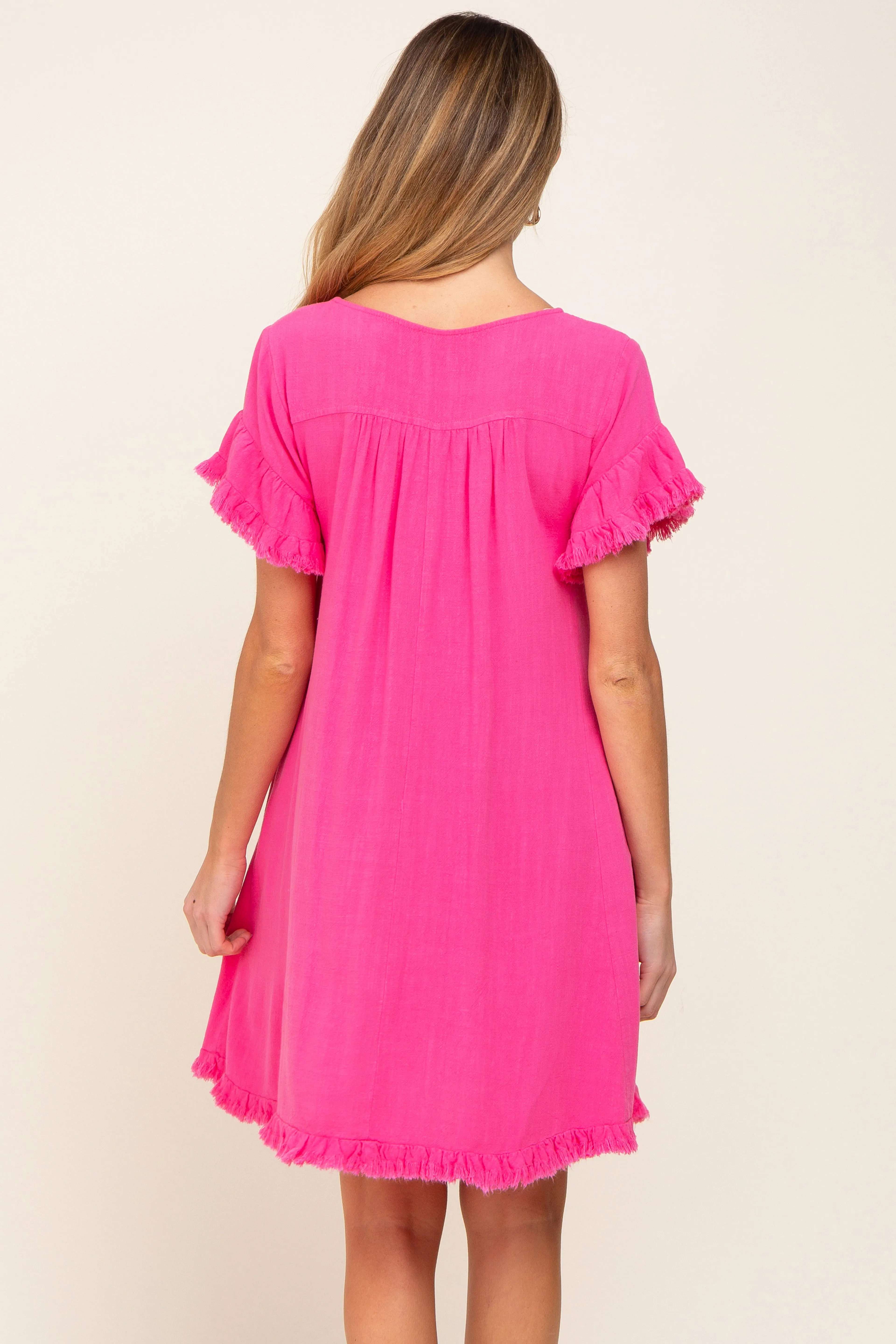 Fuchsia Fringe Linen Maternity Dress sold by Pinkblush product image thumbnail 3