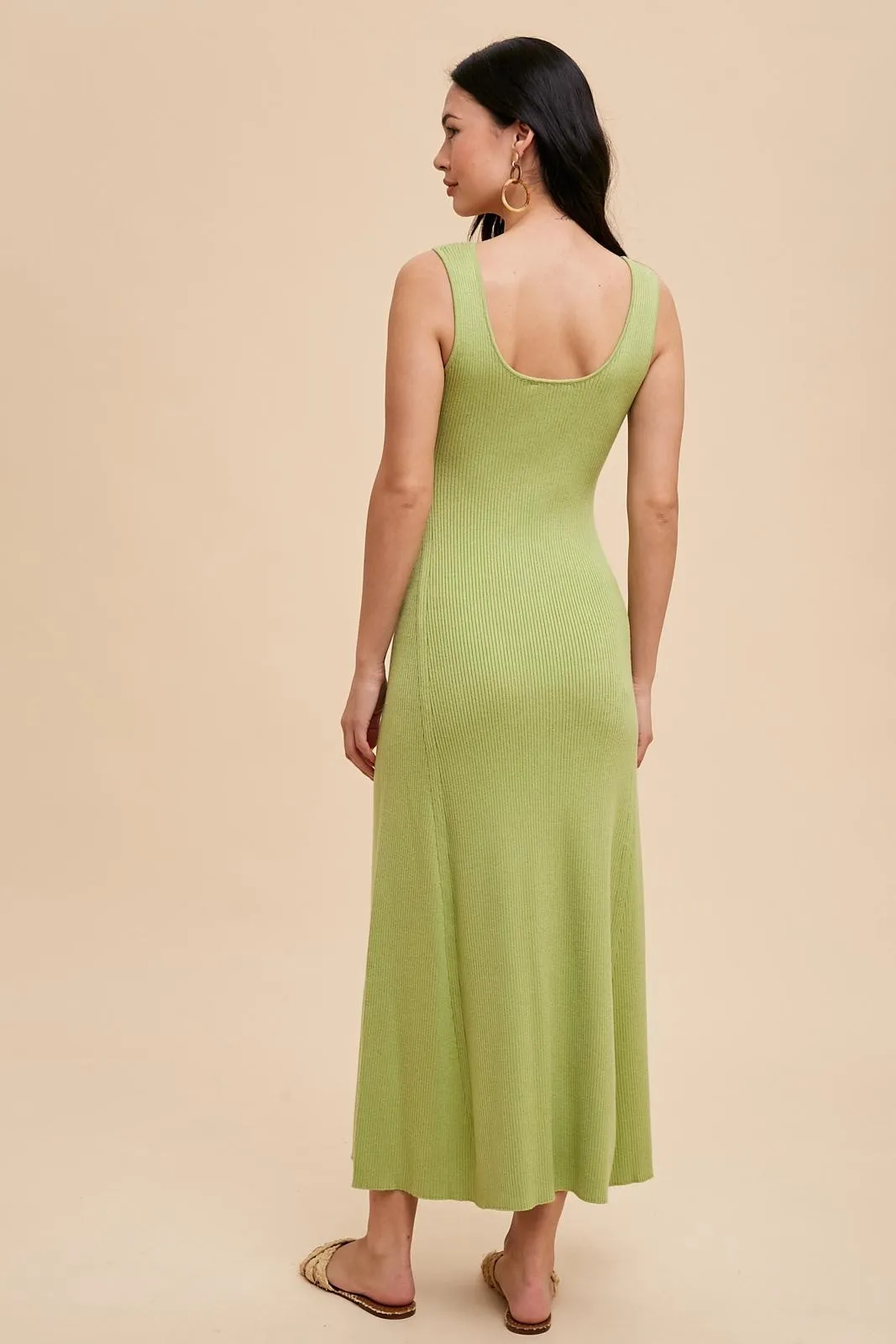 Light Olive Knit Deep V-Neck Maxi Dress sold by Pinkblush product image thumbnail 4