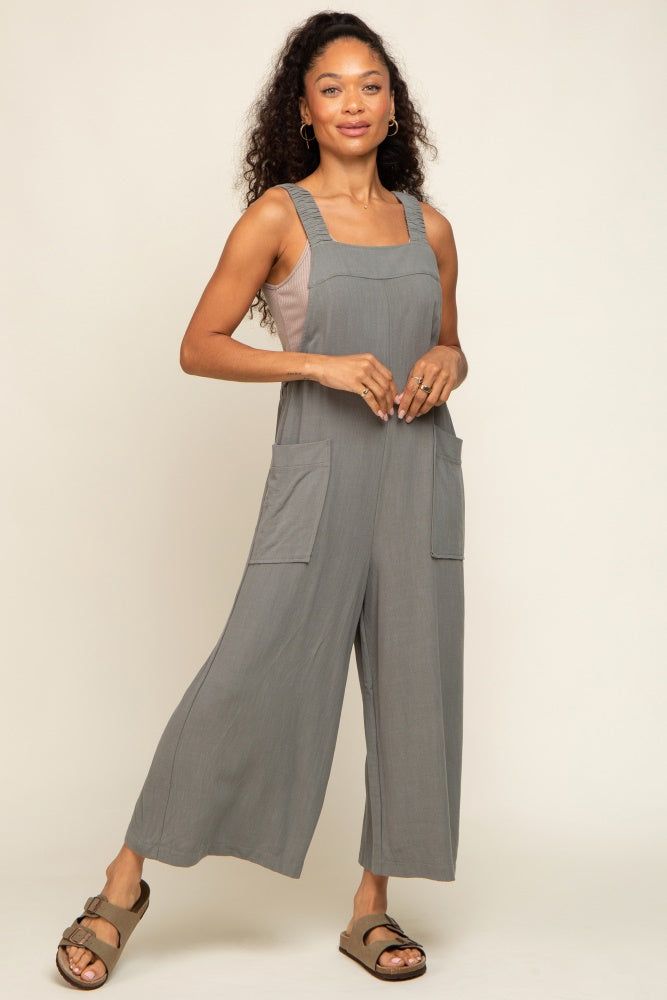 Olive Sleeveless Cropped Jumpsuit sold by Pinkblush