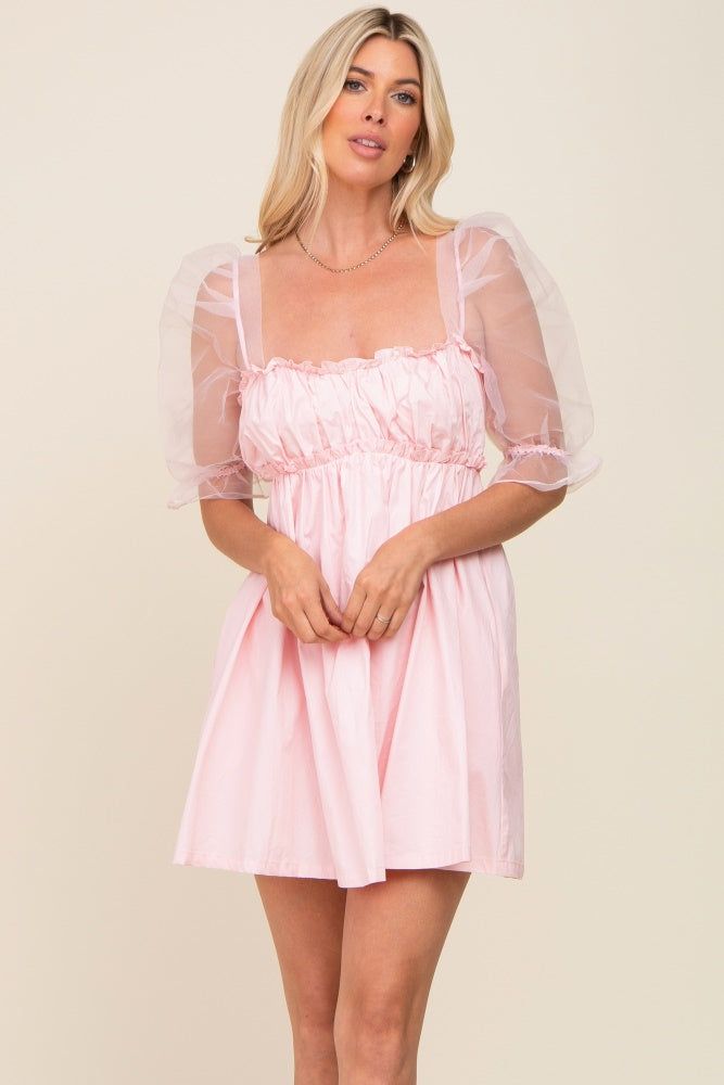 Light Pink Mesh Sleeve Maternity Mini Dress sold by Pinkblush product image thumbnail 4