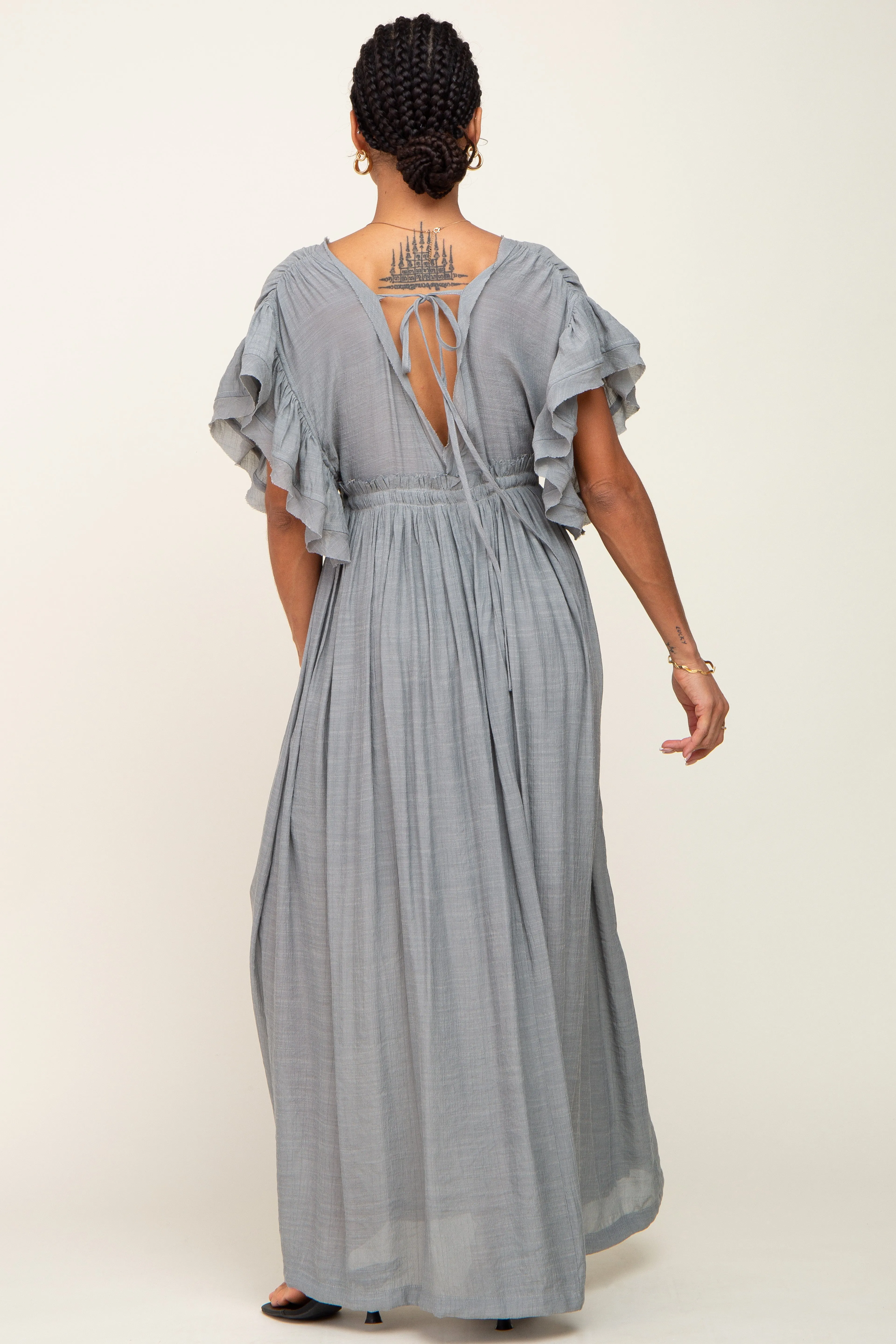 Grey Deep V-Neck Button Down Maxi Dress sold by Pinkblush product image thumbnail 3