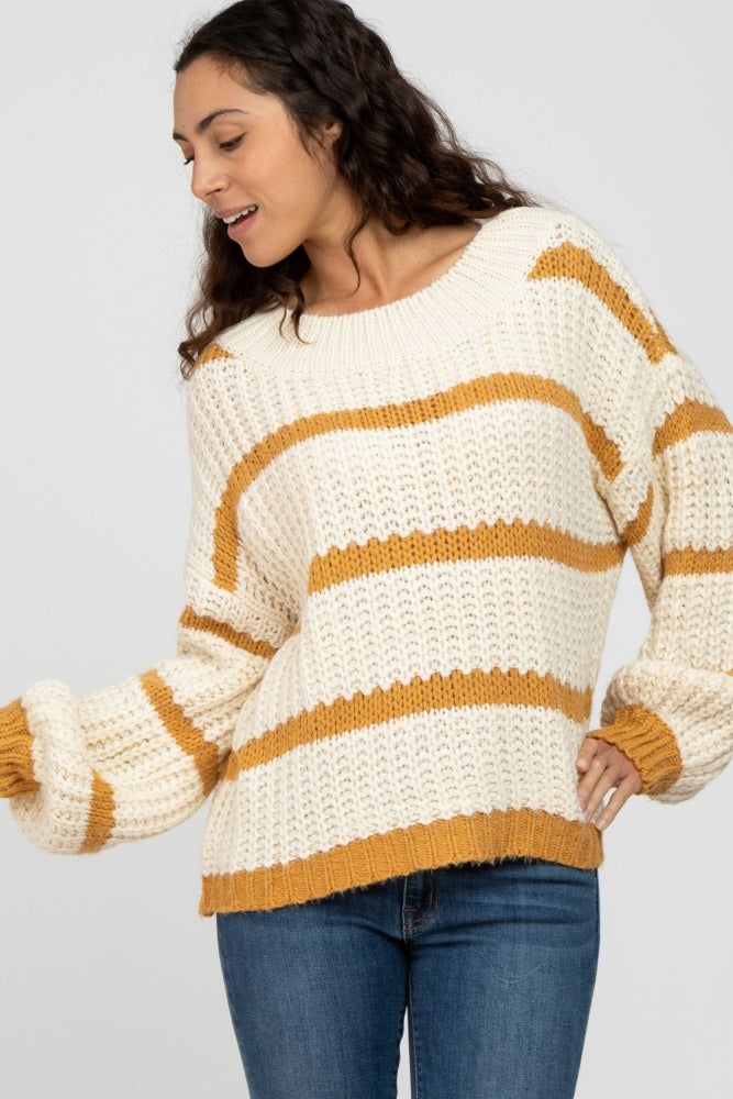 Yellow Cream Striped Chunky Knit Sweater sold by Pinkblush product image thumbnail 2