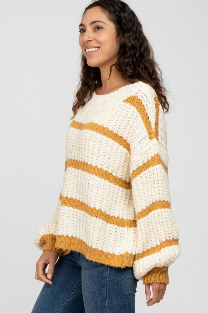 Yellow Cream Striped Chunky Knit Sweater sold by Pinkblush product image thumbnail 3