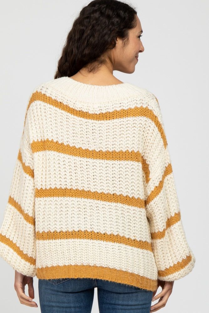 Yellow Cream Striped Chunky Knit Sweater sold by Pinkblush product image thumbnail 4
