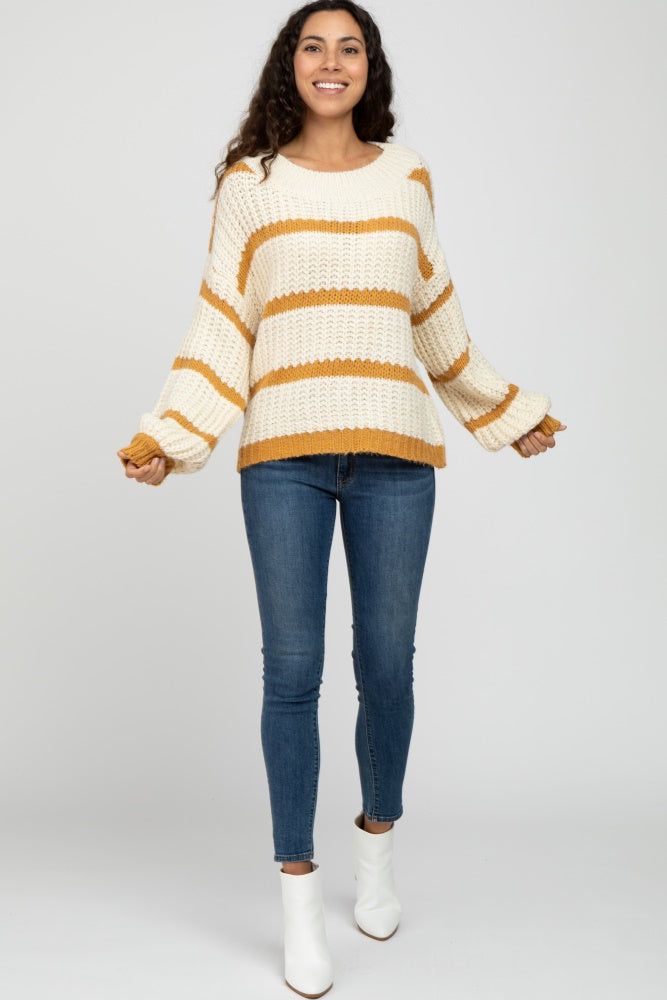 Yellow Cream Striped Chunky Knit Sweater sold by Pinkblush