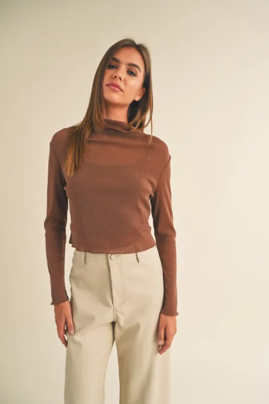 Brown Meshed With Sparkle Long Sleeve Top sold by Pinkblush