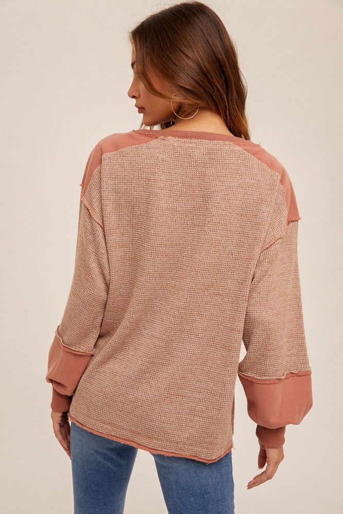 Rose Textured Knit Boxy Henley Pullover sold by Pinkblush product image thumbnail 3