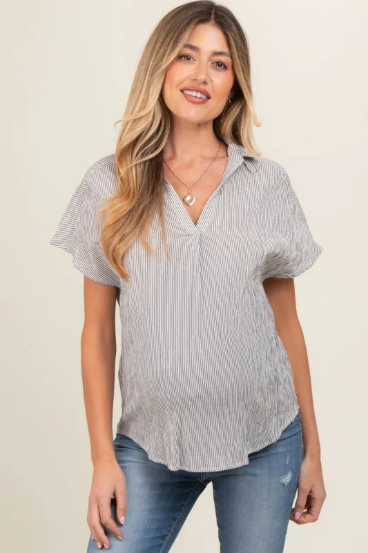 Ivory Striped Split V-Neck Dolman Sleeve Maternity Top sold by Pinkblush