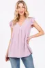 Lavender Swiss Dot Flutter Sleeve V-Neck Maternity Top sold by Pinkblush