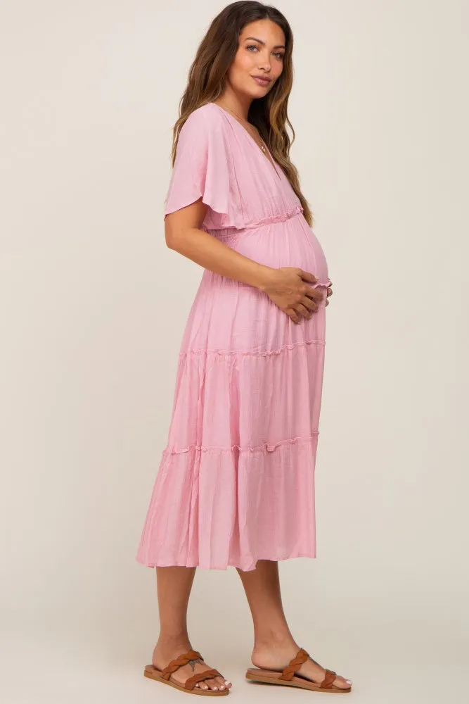 Pink Ruffle Tiered V-Neck Maternity Midi Dress sold by Pinkblush product image thumbnail 2