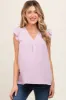 Lavender Swiss Dot Flutter Sleeve V-Neck Maternity Top sold by Pinkblush