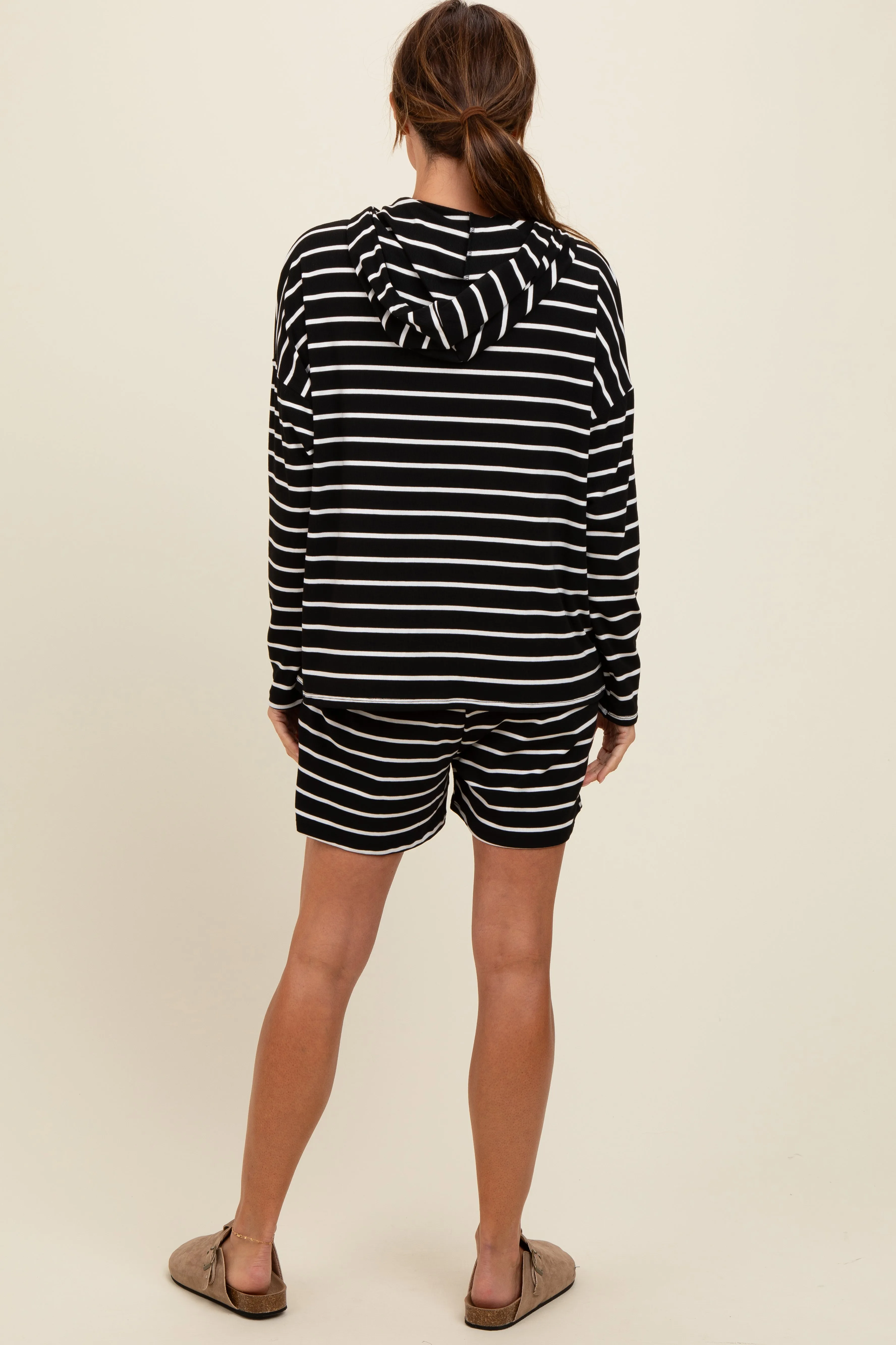 Black Cozy Striped Ribbed Two-Piece Lounge Set sold by Pinkblush product image thumbnail 4
