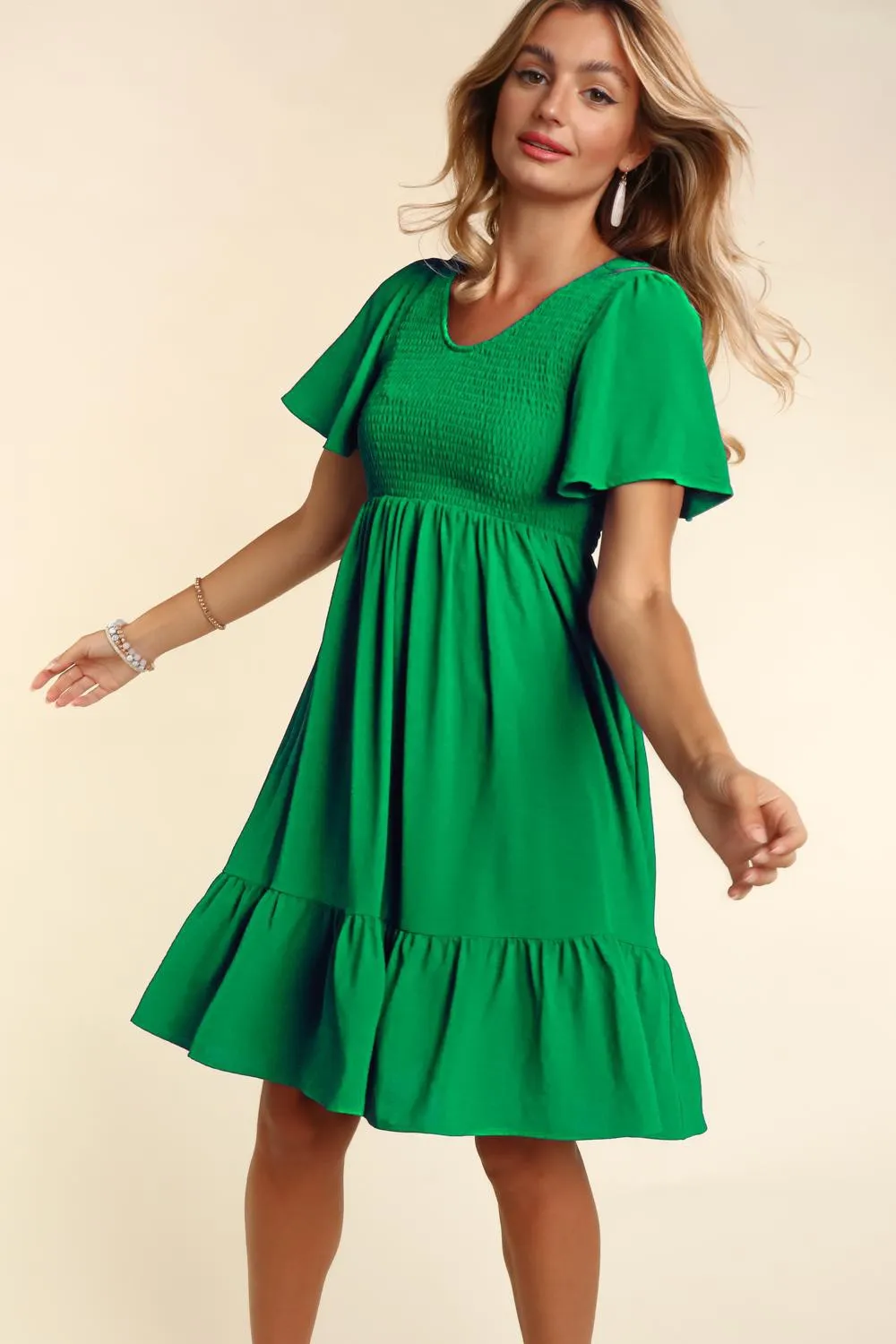 Green Smocked Ruffle Hem Dress sold by Pinkblush product image thumbnail 2