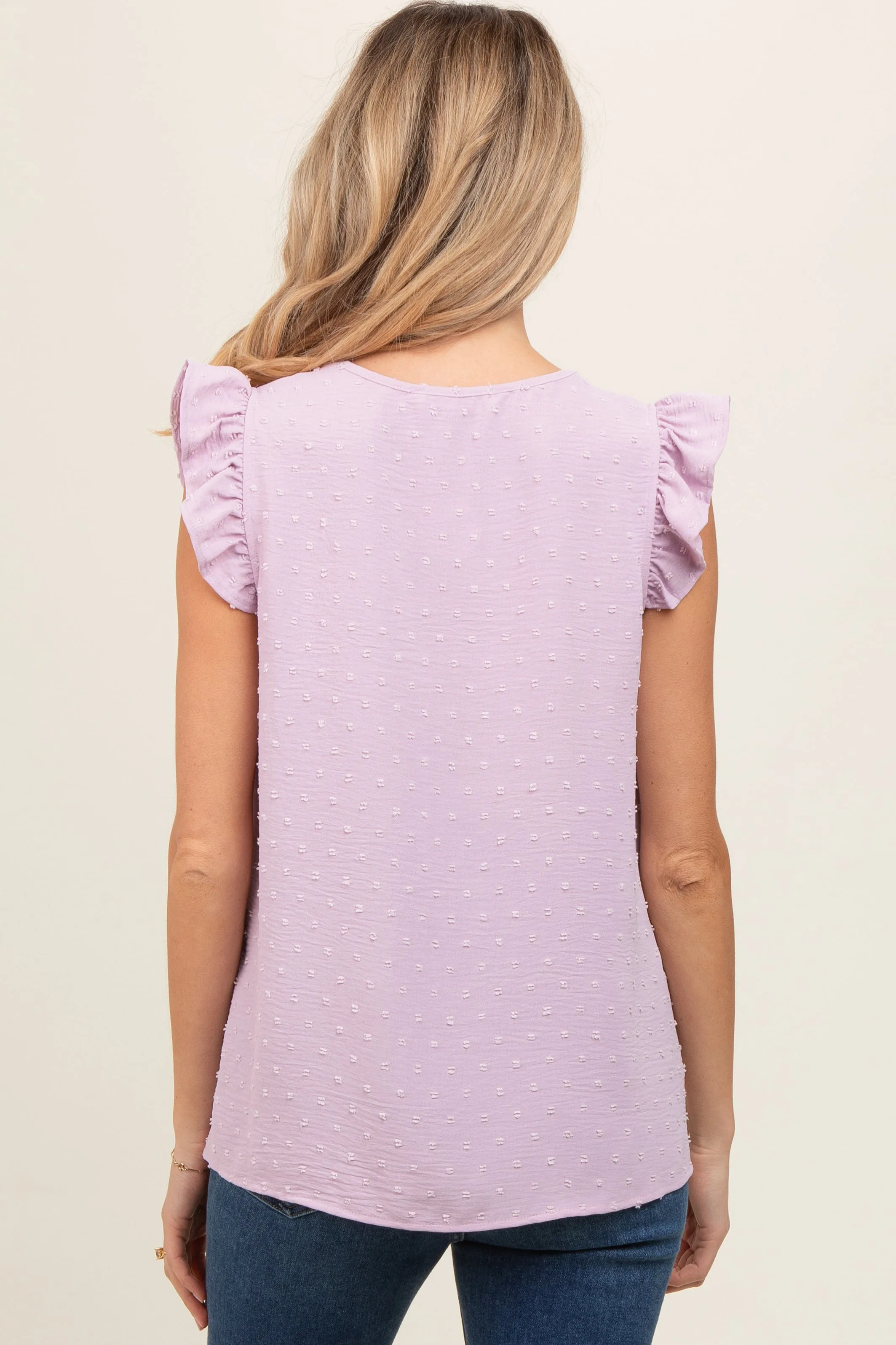 Lavender Swiss Dot Flutter Sleeve V-Neck Maternity Top sold by Pinkblush product image thumbnail 3