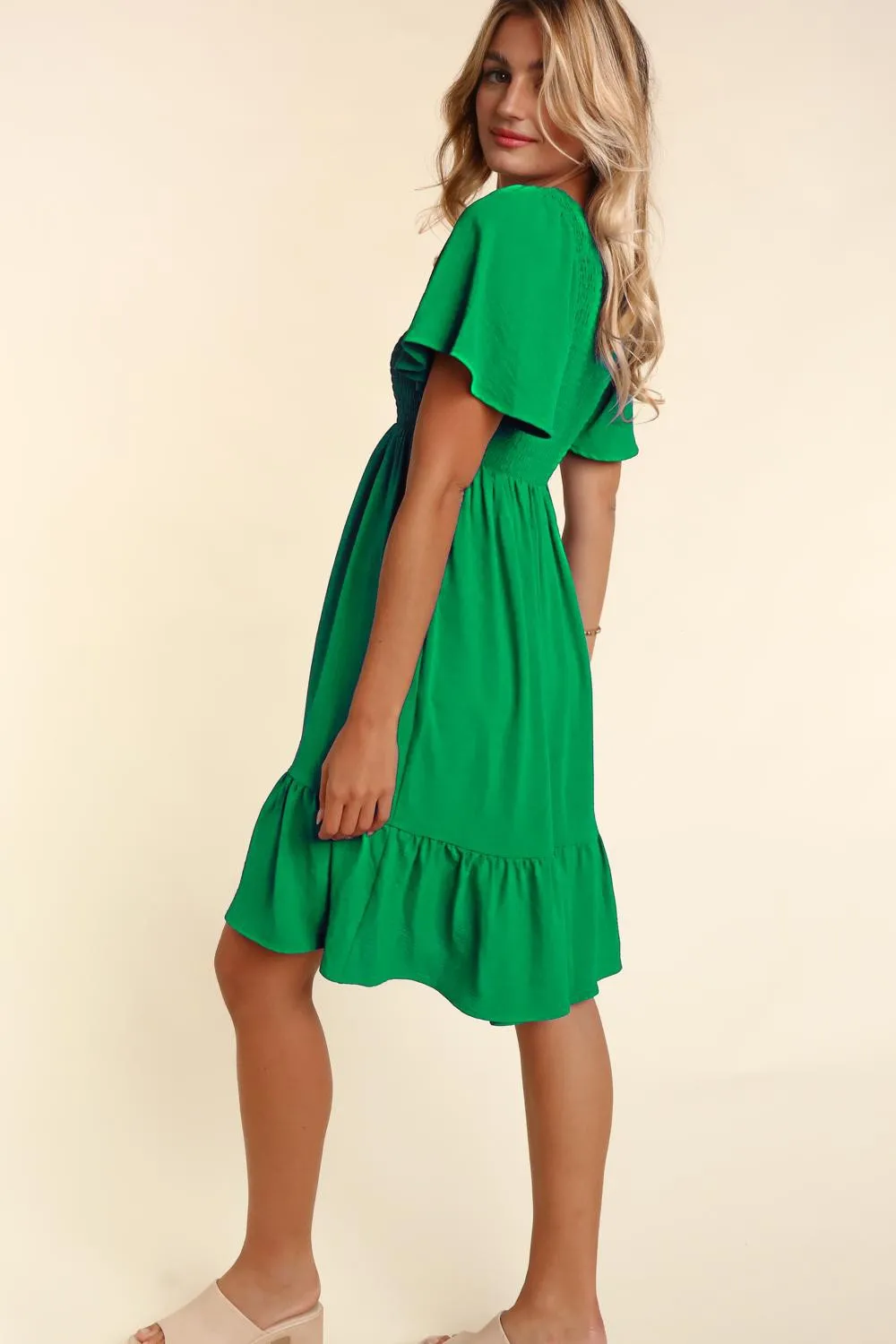 Green Smocked Ruffle Hem Dress sold by Pinkblush product image thumbnail 3