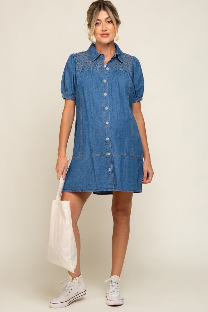 Blue Denim Smocked Button Up Maternity Dress sold by Pinkblush product image thumbnail 7