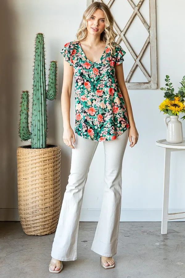 Black Floral Ruffle Cap Sleeve Top sold by Pinkblush product image thumbnail 4