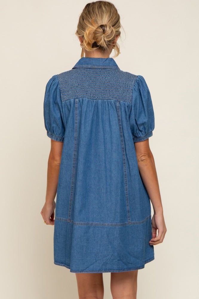 Blue Denim Smocked Button Up Maternity Dress sold by Pinkblush product image thumbnail 4