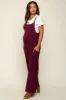 Burgundy Sleeveless Pocketed Wide Leg Maternity Jumpsuit sold by Pinkblush