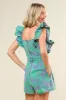 Blue Green Floral Leaf Print Romper sold by Pinkblush