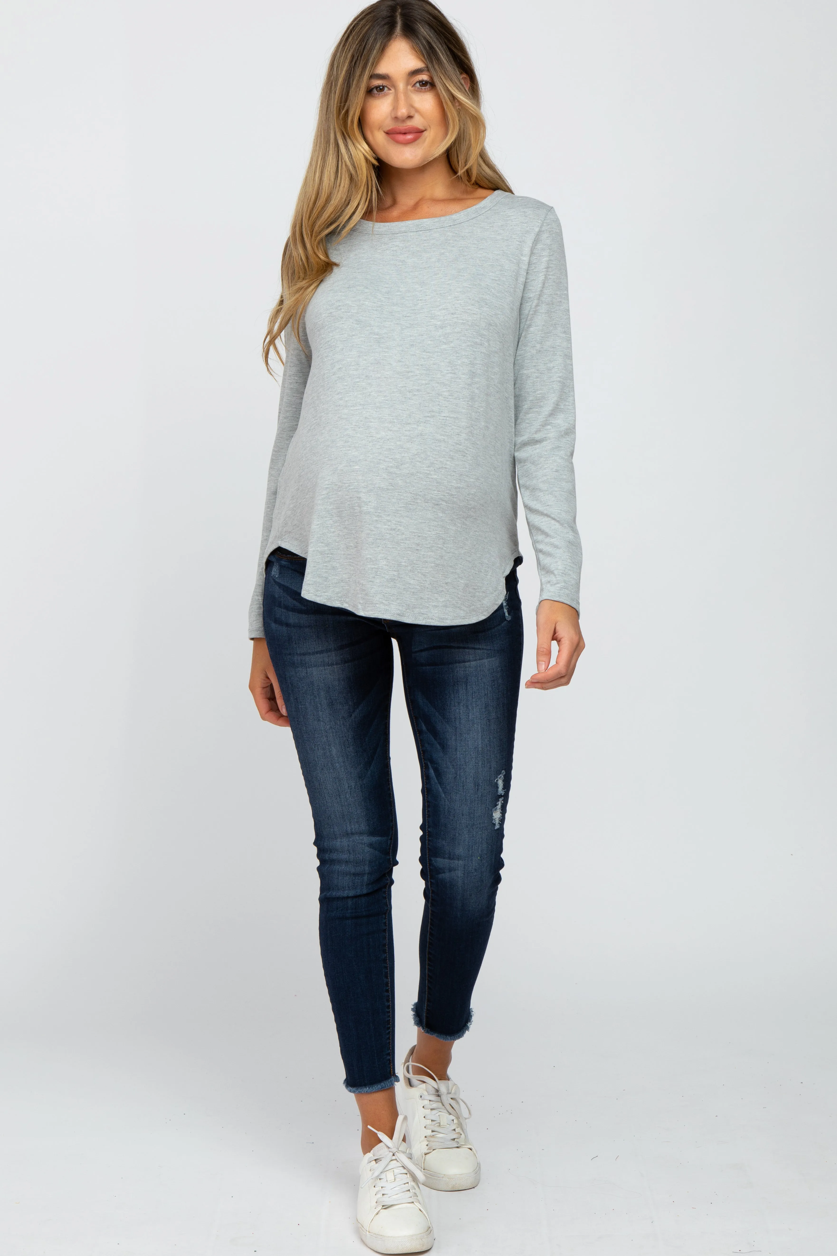 Heather Grey Basic Maternity Long Sleeve Top sold by Pinkblush product image thumbnail 4