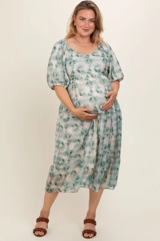 Green Watercolor Floral Maternity Plus Midi Dress sold by Pinkblush